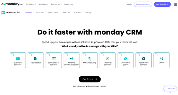 Monday CRM website